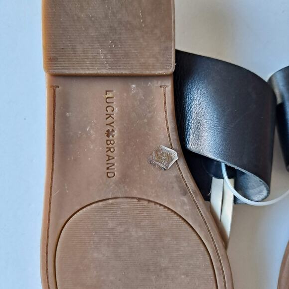 Lucky Brand Ari Black Leather White Knot Slide Thong Flat Sandals - Size 8M - Picture 10 of 10